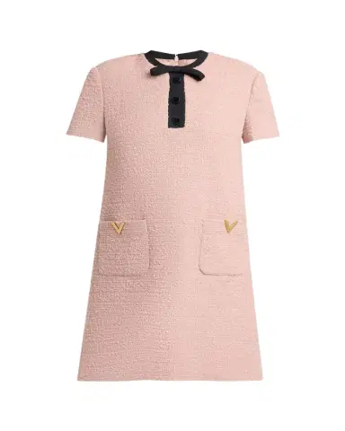 Valentino Garavani V-Logo Pocket Bow-Neck Tweed Mini Dress | Thumbnail 1 Valentino Garavani V-Logo Pocket Bow-Neck Tweed Mini Dress | Thumbnail 1