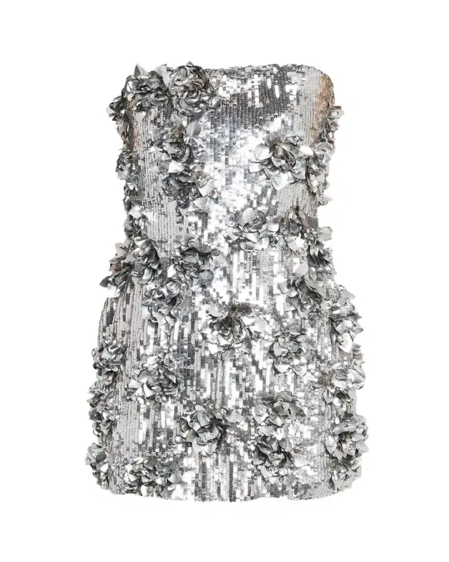 Halston Leela Strapless Floral Applique Sequin Mini Dress