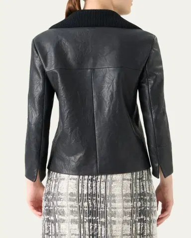 Akris punto Crinkled Leather Jacket With Detachable Knit Collar | Thumbnail 3 Akris punto Crinkled Leather Jacket With Detachable Knit Collar | Thumbnail 3