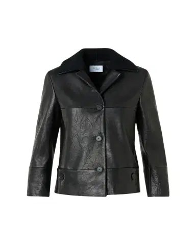 Akris punto Crinkled Leather Jacket With Detachable Knit Collar | Thumbnail 1 Akris punto Crinkled Leather Jacket With Detachable Knit Collar | Thumbnail 1