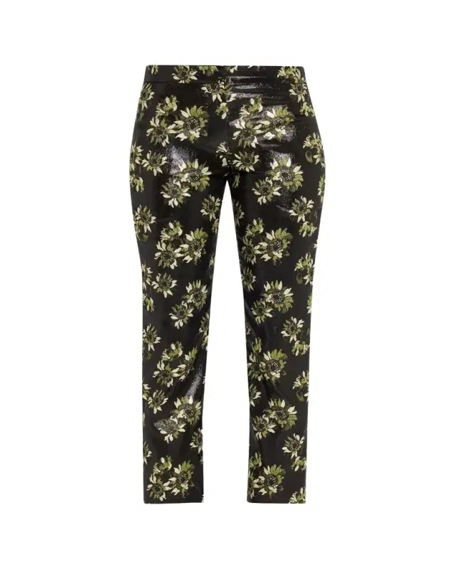 McQueen Lacquered Sunflower Jacquard Slim-Leg Ankle Pants