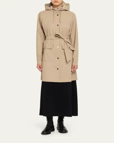 Rains Curve Belted Trench Coat with Drawstring Hood | Thumbnail 5