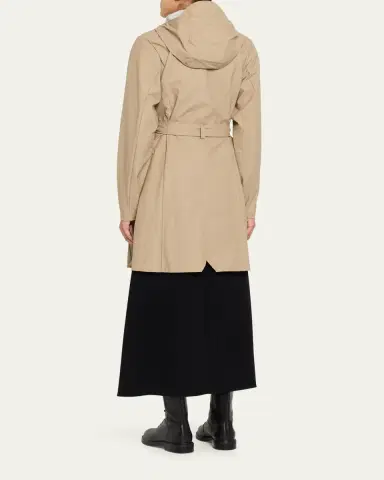 Rains Curve Belted Trench Coat with Drawstring Hood | Thumbnail 6