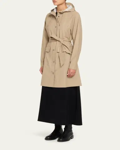 Rains Curve Belted Trench Coat with Drawstring Hood | Thumbnail 7
