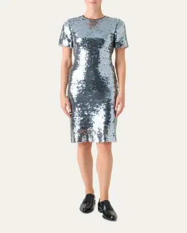 Akris Lucid Sequined Tulle Short-Sleeve Dress | Thumbnail 2 Akris Lucid Sequined Tulle Short-Sleeve Dress | Thumbnail 2