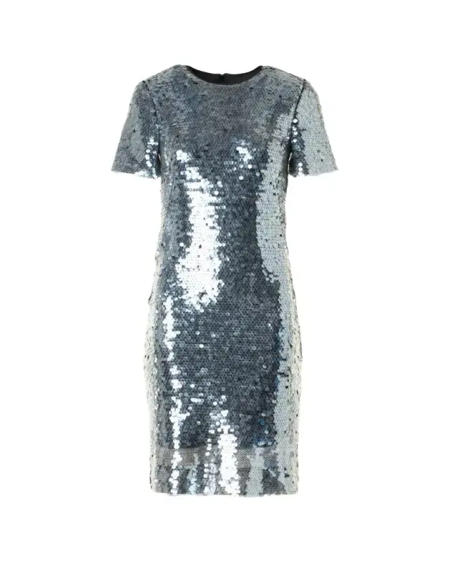 Lucid Sequined Tulle Short-Sleeve Dress