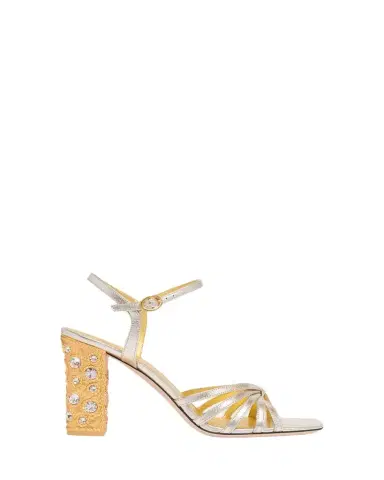 Valentino Garavani 90mm Valenti Embellished-Heel Metallic Leather Sandals | Thumbnail 1 Valentino Garavani 90mm Valenti Embellished-Heel Metallic Leather Sandals | Thumbnail 1