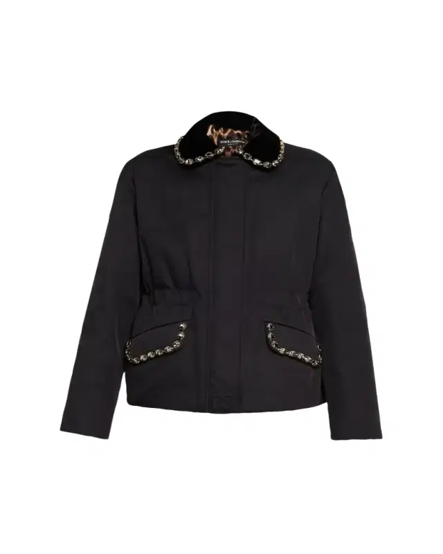 Dolce & Gabbana Crystal Velvet-Collar Nylon Barn Jacket