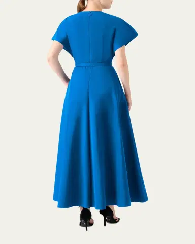 Akris punto Short-Sleeve Belted Techno Midi Dress | Thumbnail 3 Akris punto Short-Sleeve Belted Techno Midi Dress | Thumbnail 3