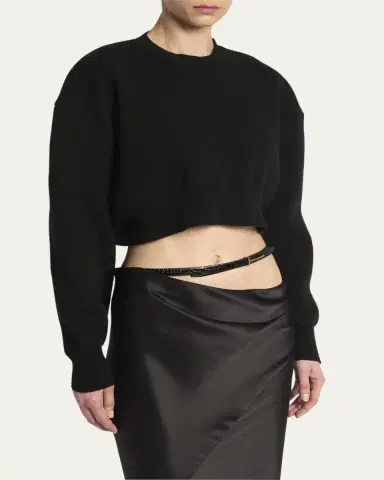 Tom Ford Wool-Cashmere Blouson-Sleeve Crop Sweater | Thumbnail 4 Tom Ford Wool-Cashmere Blouson-Sleeve Crop Sweater | Thumbnail 4