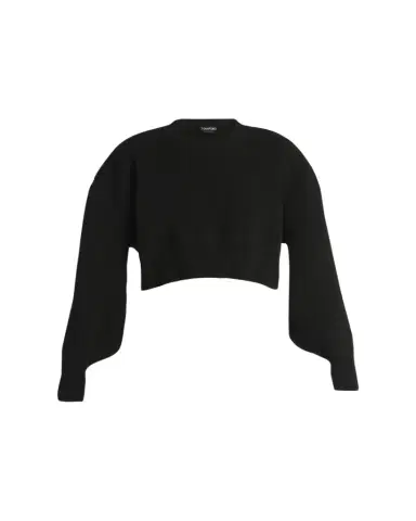 Tom Ford Wool-Cashmere Blouson-Sleeve Crop Sweater | Thumbnail 1 Tom Ford Wool-Cashmere Blouson-Sleeve Crop Sweater | Thumbnail 1