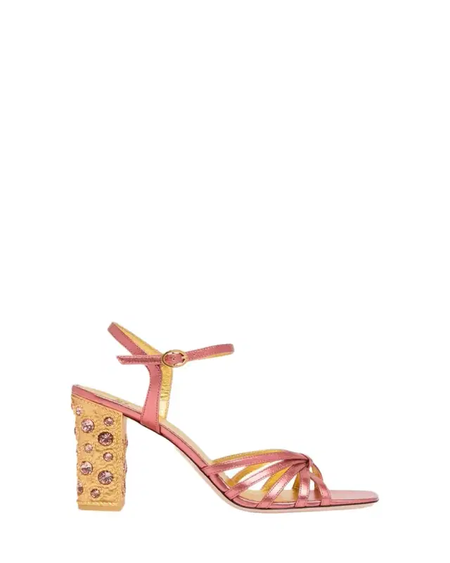 90mm Valenti Embellished-Heel Metallic Leather Sandals