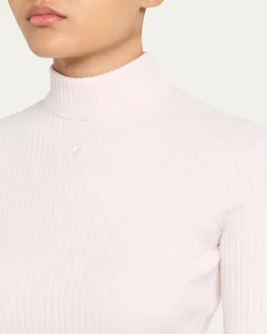 Courrèges Mock-Neck Short-Sleeve Rib Pullover | Thumbnail 13