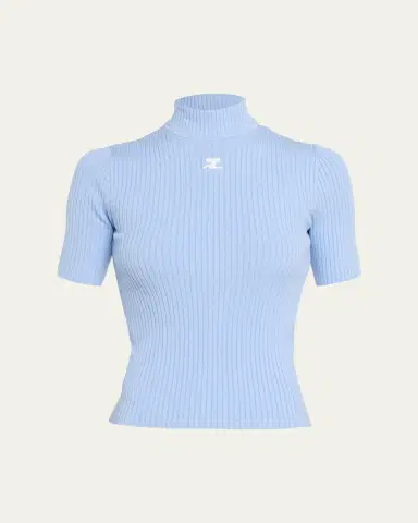 Courrèges Mock-Neck Short-Sleeve Rib Pullover | Thumbnail 14