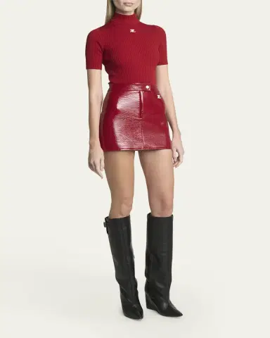 Courrèges Mock-Neck Short-Sleeve Rib Pullover | Thumbnail 15