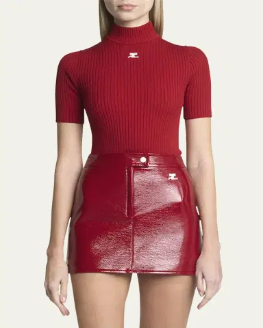 Courrèges Mock-Neck Short-Sleeve Rib Pullover | Thumbnail 17