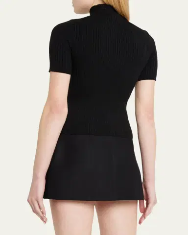 Courrèges Mock-Neck Short-Sleeve Rib Pullover | Thumbnail 3