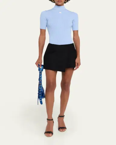 Courrèges Mock-Neck Short-Sleeve Rib Pullover | Thumbnail 6