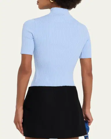 Courrèges Mock-Neck Short-Sleeve Rib Pullover | Thumbnail 7