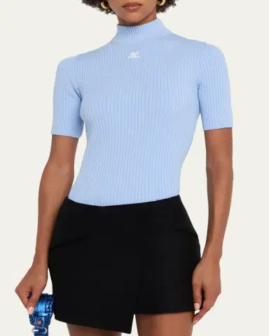 Courrèges Mock-Neck Short-Sleeve Rib Pullover | Thumbnail 8