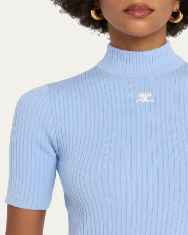 Courrèges Mock-Neck Short-Sleeve Rib Pullover | Thumbnail 9
