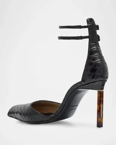 TOM FORD Python Stamped Leather Double Ankle Strap Pumps | Thumbnail 3