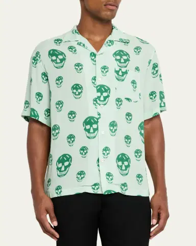 Alexander McQueen Men's Skulls Crepe de Chine Camp Shirt | Thumbnail 4 Alexander McQueen Men's Skulls Crepe de Chine Camp Shirt | Thumbnail 4