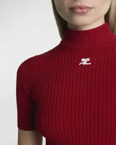 Courrèges Mock-Neck Short-Sleeve Rib Pullover | Thumbnail 5