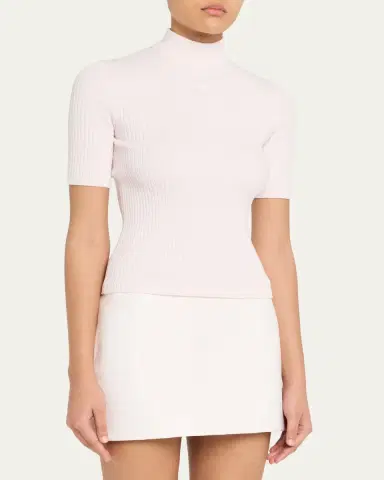 Courrèges Mock-Neck Short-Sleeve Rib Pullover | Thumbnail 8