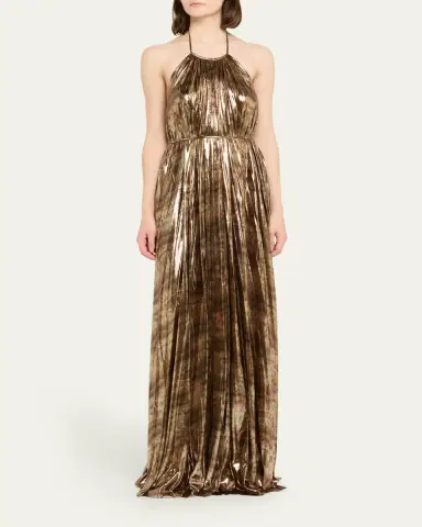Halston Maxine Pleated Metallic Jersey Halter Gown | Thumbnail 2 Halston Maxine Pleated Metallic Jersey Halter Gown | Thumbnail 2