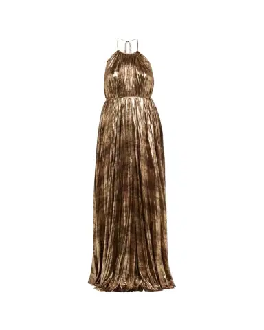 Halston Maxine Pleated Metallic Jersey Halter Gown | Thumbnail 1 Halston Maxine Pleated Metallic Jersey Halter Gown | Thumbnail 1