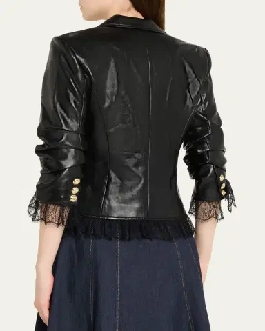 Cinq à Sept Lace-Trim Vegan Leather Blazer | Thumbnail 3