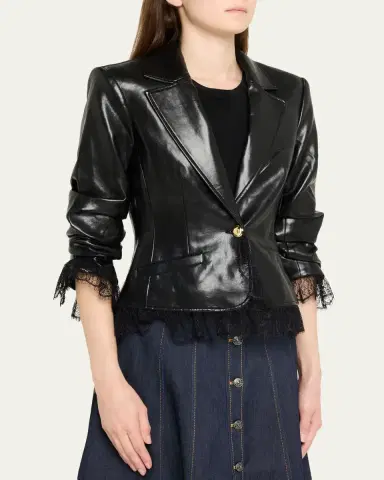 Cinq à Sept Lace-Trim Vegan Leather Blazer | Thumbnail 4