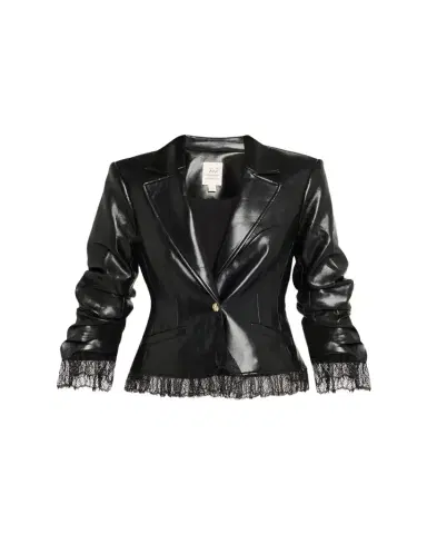 Cinq à Sept Lace-Trim Vegan Leather Blazer | Thumbnail 1