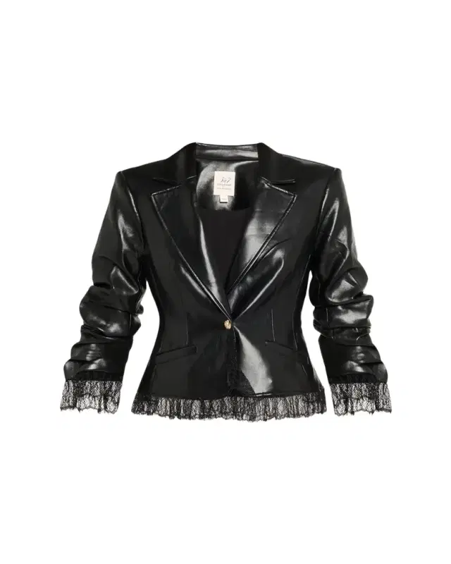Cinq a Sept Lace-Trim Vegan Leather Blazer