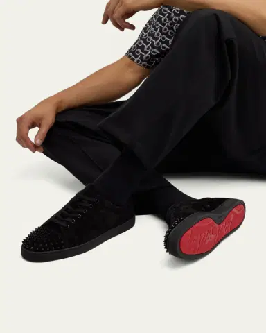 Christian Louboutin Men's Louis Junior Spikes Leather Low-Top Sneakers | Thumbnail 2