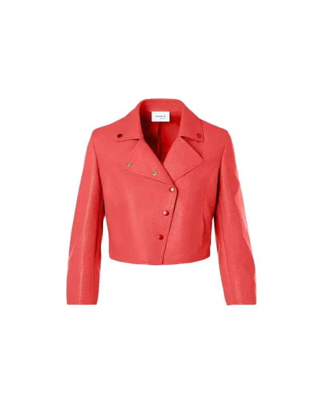 Perforated Leather Crop Moto Jacket