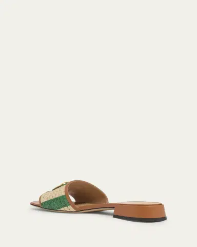 Valentino Garavani 20mm VLogo Leather and Striped Raffia Mule Sandals | Thumbnail 2 Valentino Garavani 20mm VLogo Leather and Striped Raffia Mule Sandals | Thumbnail 2