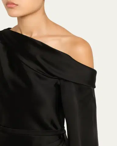SIMKHAI Cameron One-Shoulder Wrap-Skirt Satin Mini Dress | Thumbnail 5