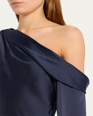 SIMKHAI Cameron One-Shoulder Wrap-Skirt Satin Mini Dress | Thumbnail 9