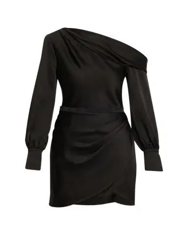 SIMKHAI Cameron One-Shoulder Wrap-Skirt Satin Mini Dress | Thumbnail 1