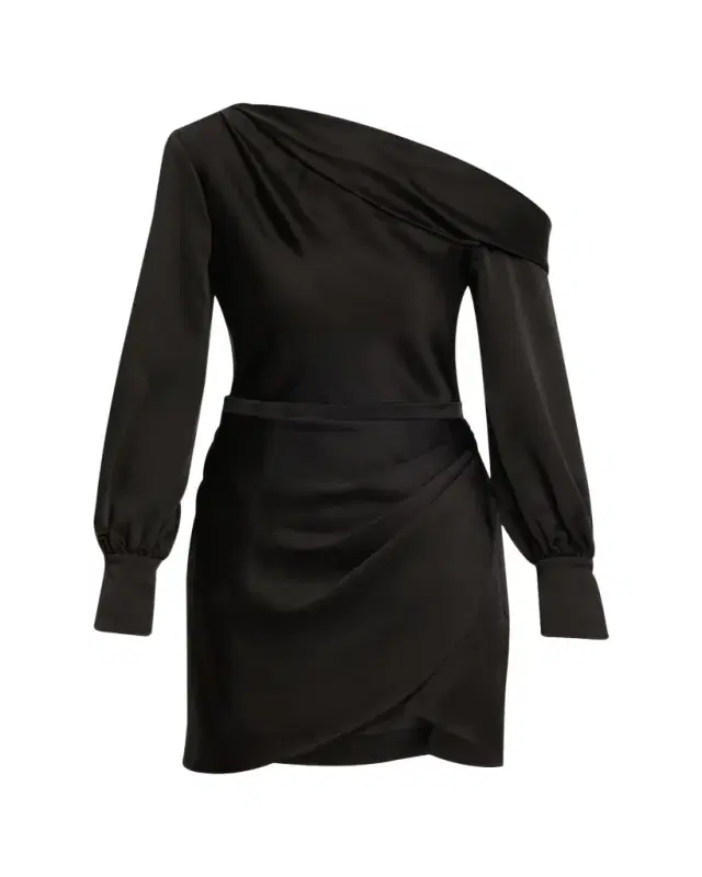 Cameron One-Shoulder Wrap-Skirt Satin Mini Dress