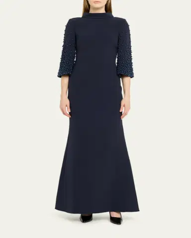 BADGLEY MISCHKA Beaded Funnel-Neck Crepe Trumpet Gown | Thumbnail 2 BADGLEY MISCHKA Beaded Funnel-Neck Crepe Trumpet Gown | Thumbnail 2