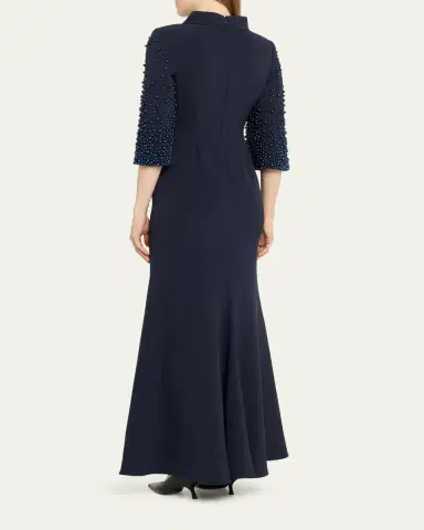 BADGLEY MISCHKA Beaded Funnel-Neck Crepe Trumpet Gown | Thumbnail 3 BADGLEY MISCHKA Beaded Funnel-Neck Crepe Trumpet Gown | Thumbnail 3