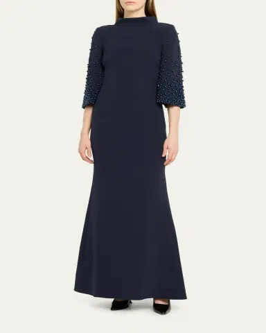 BADGLEY MISCHKA Beaded Funnel-Neck Crepe Trumpet Gown | Thumbnail 4 BADGLEY MISCHKA Beaded Funnel-Neck Crepe Trumpet Gown | Thumbnail 4