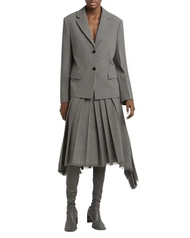 Curved-Yoked Pleated Midi Skirt