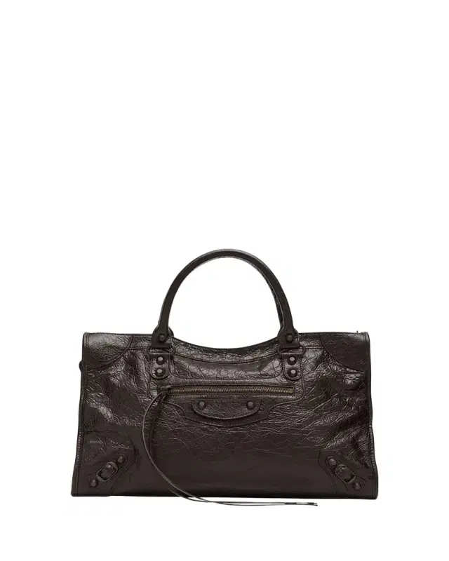 Balenciaga Le City Medium Crinkled Leather Top-Handle Bag