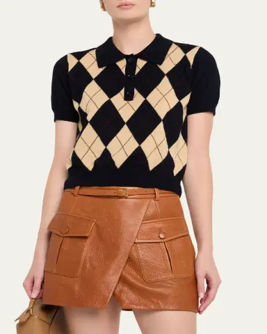 FRAME The Argyle Short-Sleeve Polo Sweater | Thumbnail 4 FRAME The Argyle Short-Sleeve Polo Sweater | Thumbnail 4