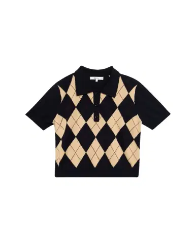 FRAME The Argyle Short-Sleeve Polo Sweater | Thumbnail 1 FRAME The Argyle Short-Sleeve Polo Sweater | Thumbnail 1