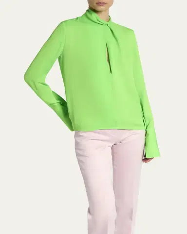Tom Ford Twisted-Neck Silk Long-Sleeve Shirt | Thumbnail 8